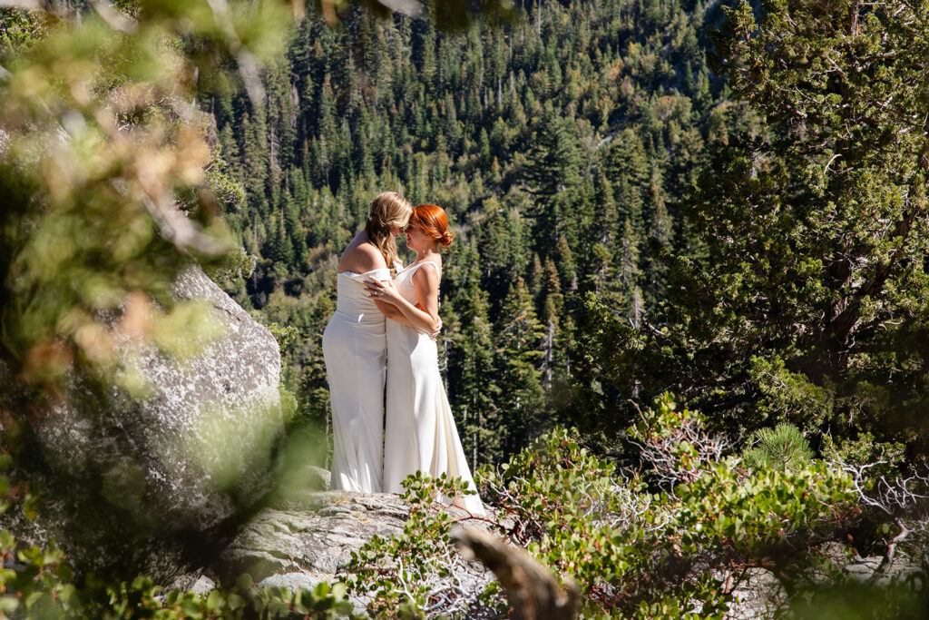 lgbtq elopement couple at emerald bay, lake tahoe