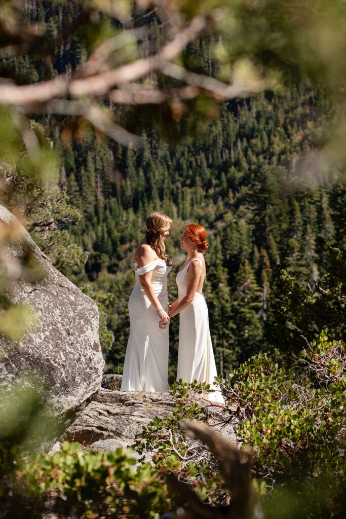 lgbtq elopement couple at emerald bay, lake tahoe