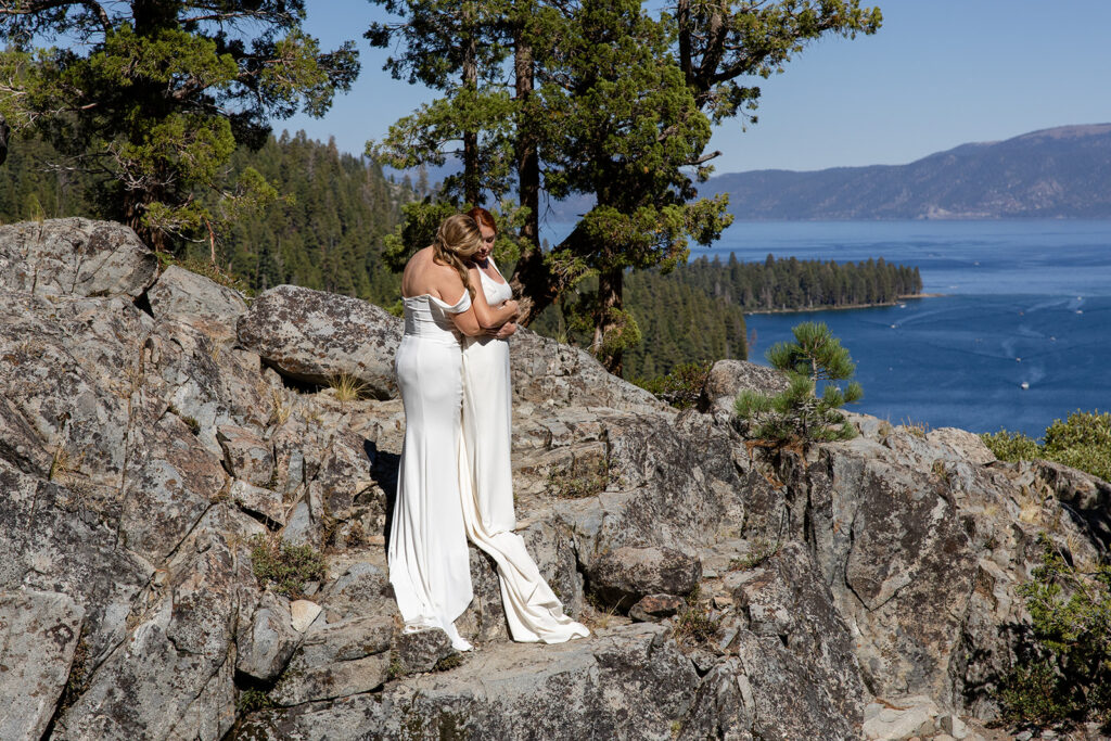 lgbtq elopement couple at emerald bay, lake tahoe