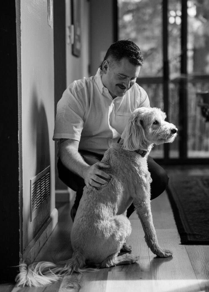 groom getting ready photos with their dog